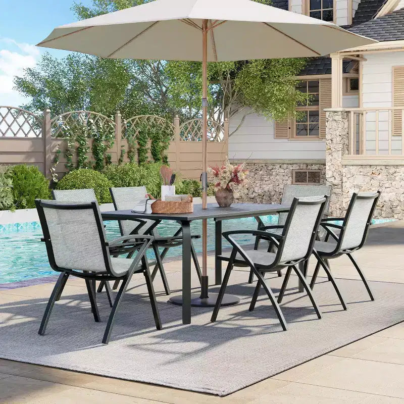 Set of 2 / 4 Aluminum Patio Chairs with Lightweight Frame & Comfy Back, Outdoor Sling Back Dining Chairs with Extra Wide Seat & Armrest