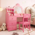 Kids Vanity Table, Princess Makeup Desk & Chair Set with touch Light Detachable Tri-Folding Mirror, Pretend Play Vanity Set, Best Gift for Your Girl