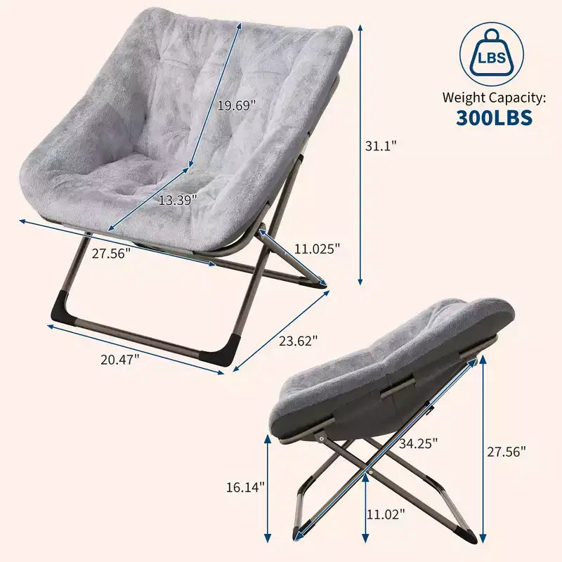 Comfy Oversized Saucer Chair, Soft Faux Fur Reading Lounge Chair for Adults, Foldable Cozy Chairs for Bedroom, Living Room, Dorm, Office