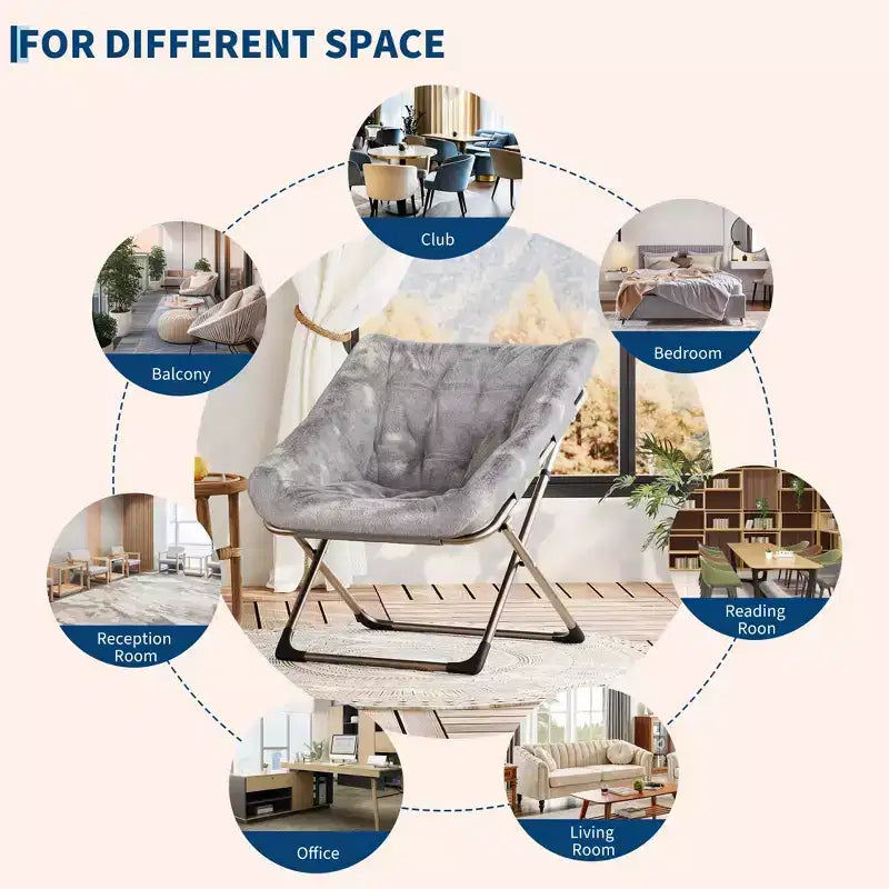 Comfy Oversized Saucer Chair, Soft Faux Fur Reading Lounge Chair for Adults, Foldable Cozy Chairs for Bedroom, Living Room, Dorm, Office