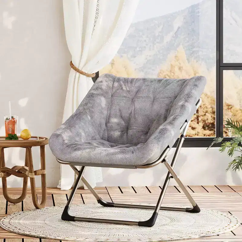 Comfy Oversized Saucer Chair, Soft Faux Fur Reading Lounge Chair for Adults, Foldable Cozy Chairs for Bedroom, Living Room, Dorm, Office