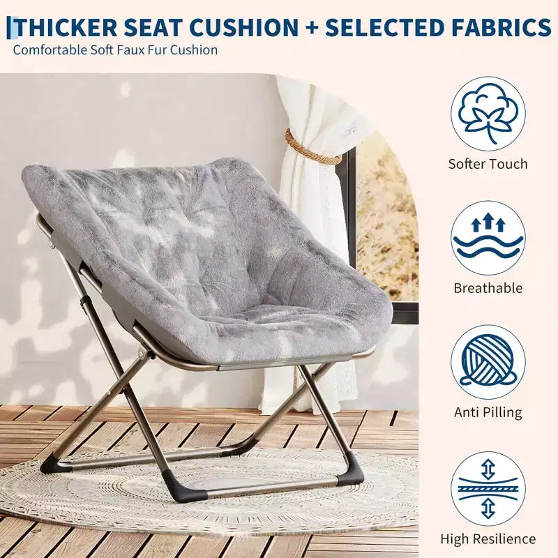 Comfy Oversized Saucer Chair, Soft Faux Fur Reading Lounge Chair for Adults, Foldable Cozy Chairs for Bedroom, Living Room, Dorm, Office