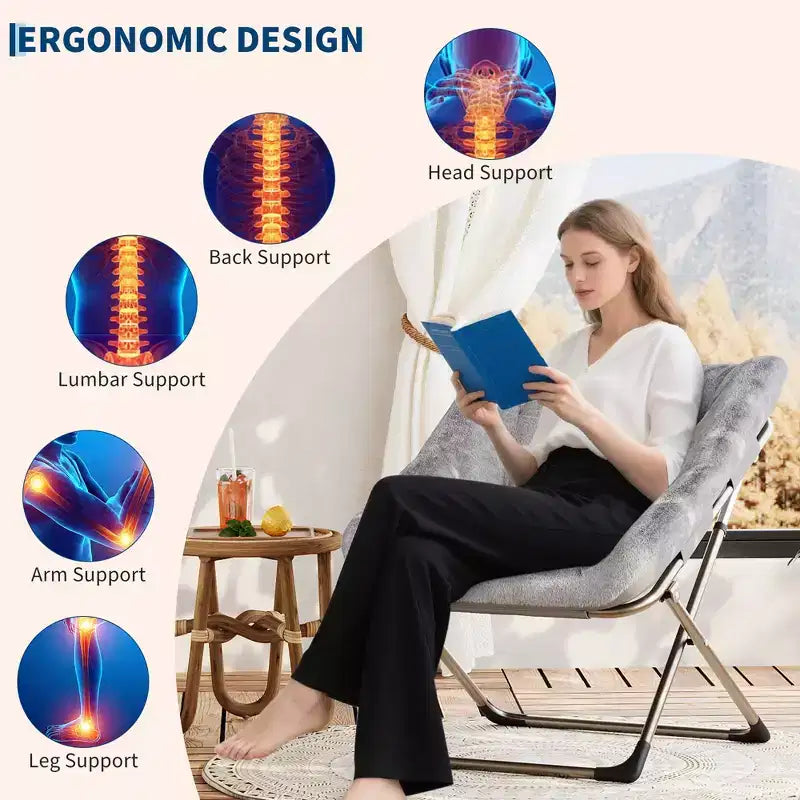 Comfy Oversized Saucer Chair, Soft Faux Fur Reading Lounge Chair for Adults, Foldable Cozy Chairs for Bedroom, Living Room, Dorm, Office