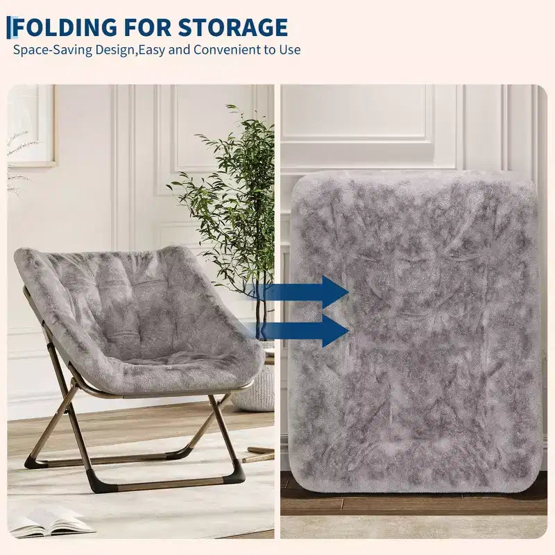 Comfy Oversized Saucer Chair, Soft Faux Fur Reading Lounge Chair for Adults, Foldable Cozy Chairs for Bedroom, Living Room, Dorm, Office