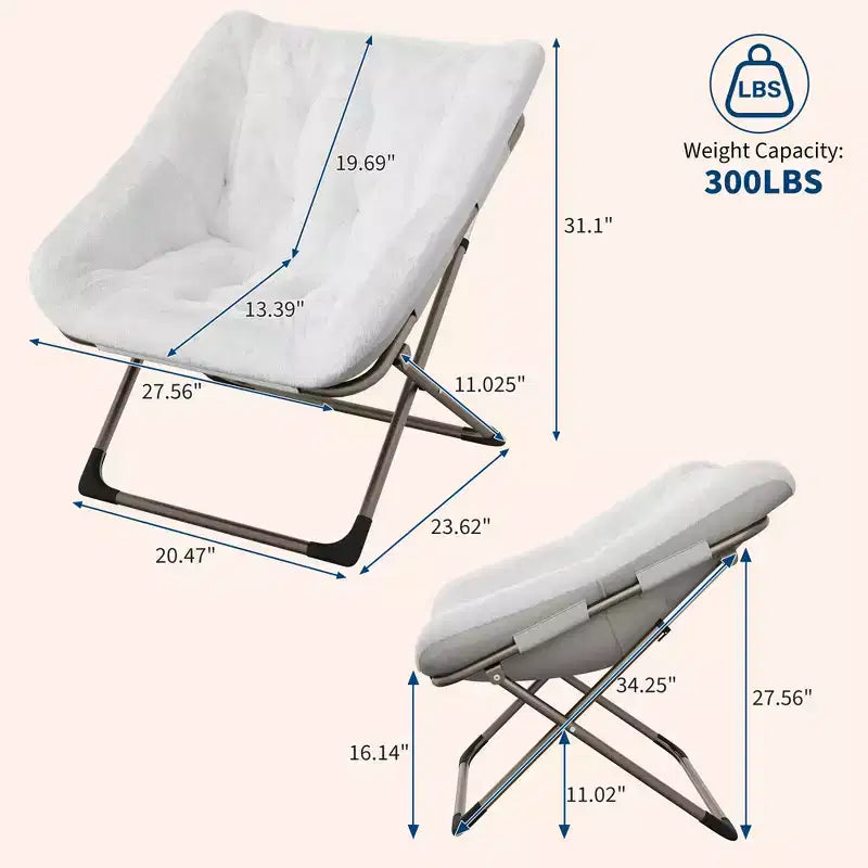 Comfy Oversized Saucer Chair, Soft Faux Fur Reading Lounge Chair for Adults, Foldable Cozy Chairs for Bedroom, Living Room, Dorm, Office