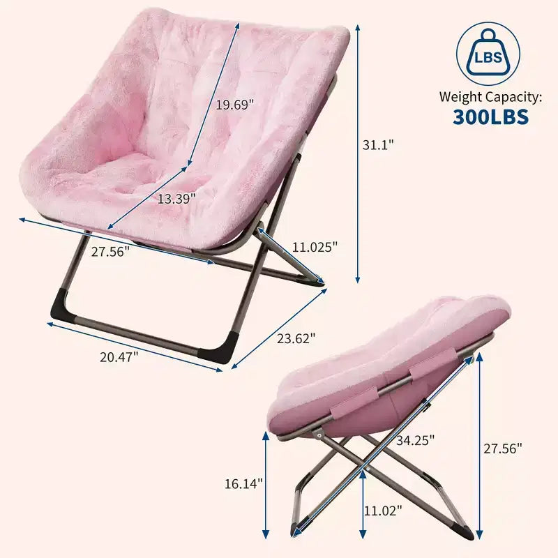 Comfy Oversized Saucer Chair, Soft Faux Fur Reading Lounge Chair for Adults, Foldable Cozy Chairs for Bedroom, Living Room, Dorm, Office
