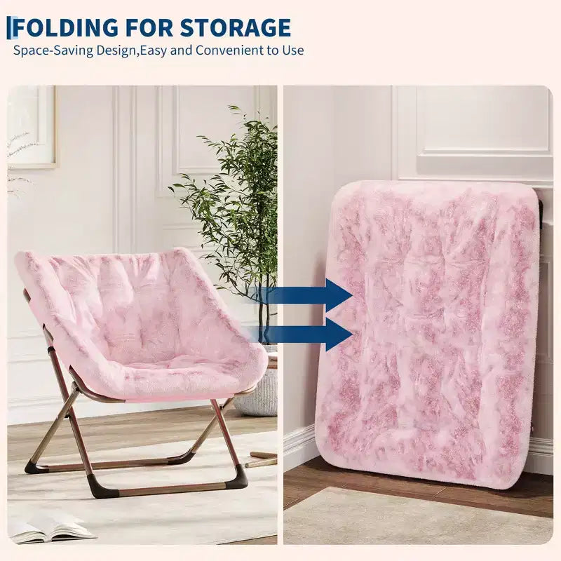 Comfy Oversized Saucer Chair, Soft Faux Fur Reading Lounge Chair for Adults, Foldable Cozy Chairs for Bedroom, Living Room, Dorm, Office