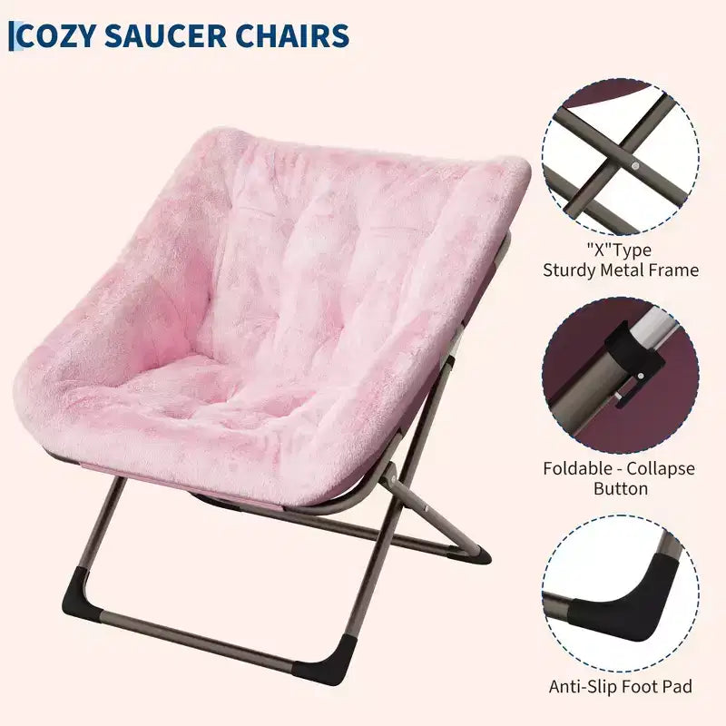 Comfy Oversized Saucer Chair, Soft Faux Fur Reading Lounge Chair for Adults, Foldable Cozy Chairs for Bedroom, Living Room, Dorm, Office