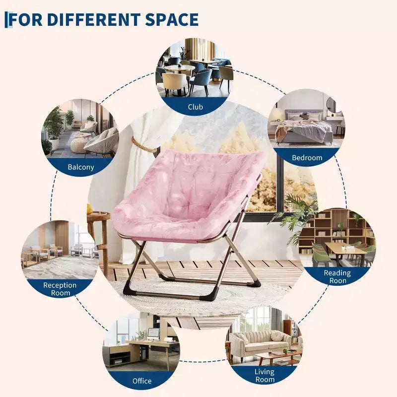Comfy Oversized Saucer Chair, Soft Faux Fur Reading Lounge Chair for Adults, Foldable Cozy Chairs for Bedroom, Living Room, Dorm, Office