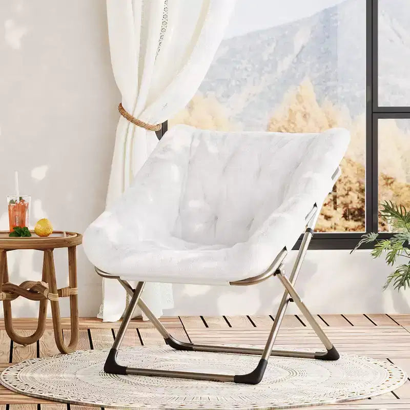 Comfy Oversized Saucer Chair, Soft Faux Fur Reading Lounge Chair for Adults, Foldable Cozy Chairs for Bedroom, Living Room, Dorm, Office