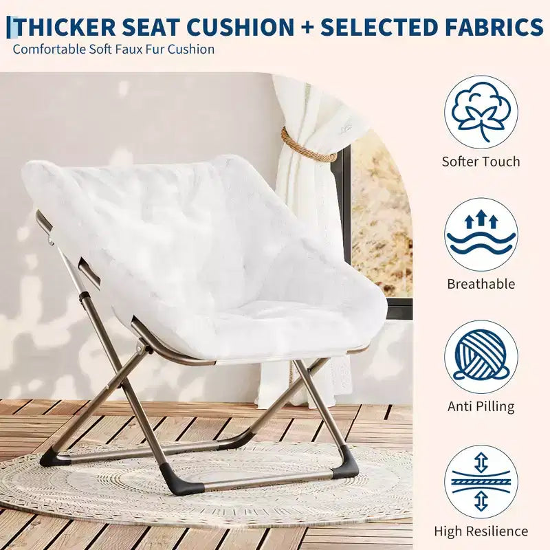 Comfy Oversized Saucer Chair, Soft Faux Fur Reading Lounge Chair for Adults, Foldable Cozy Chairs for Bedroom, Living Room, Dorm, Office