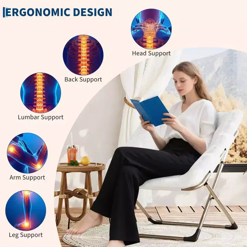 Comfy Oversized Saucer Chair, Soft Faux Fur Reading Lounge Chair for Adults, Foldable Cozy Chairs for Bedroom, Living Room, Dorm, Office