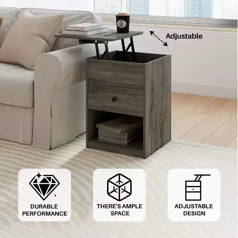 HOMLUX Lift Top End Table Nightstand Small Coffee Table w/ Storage Compartment Shelf