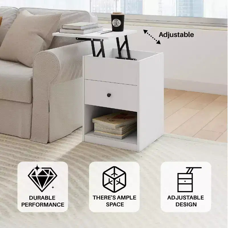 HOMLUX Lift Top End Table Nightstand Small Coffee Table w/ Storage Compartment Shelf