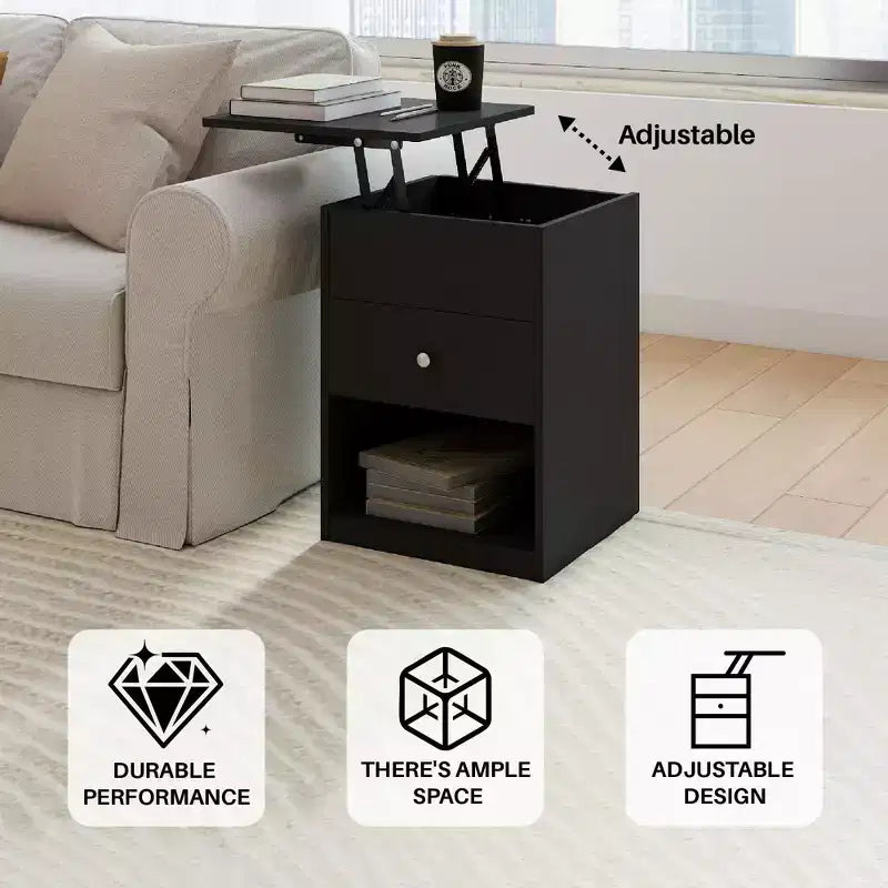 HOMLUX Lift Top End Table Nightstand Small Coffee Table w/ Storage Compartment Shelf