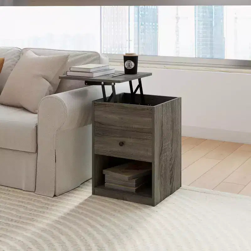 HOMLUX Lift Top End Table Nightstand Small Coffee Table w/ Storage Compartment Shelf