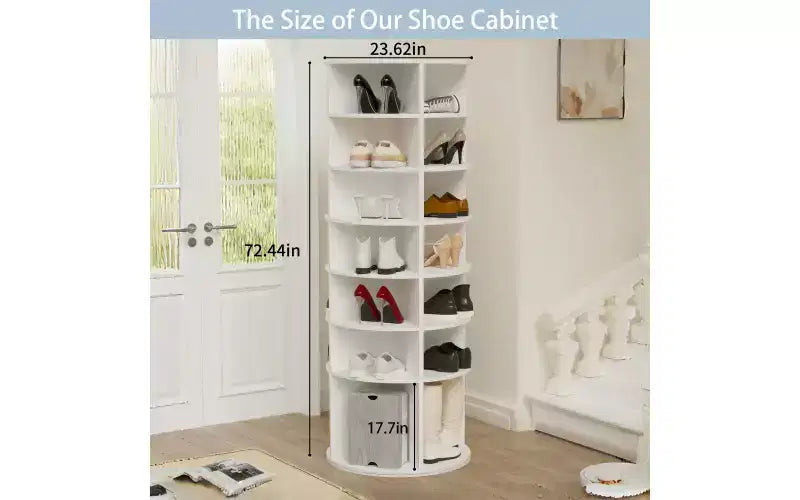 Zevemomo 7-Tier Rotating Shoe Rack Tower, 360 Spinning Shoe Carousel Organizer, for Entryway, Closet, Living Room, Bedroom C Holds 28 Pairs, White