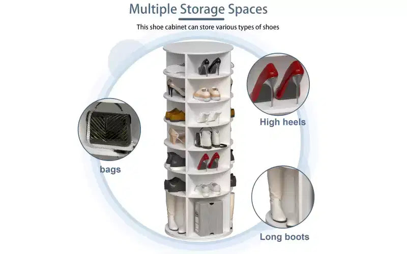 Zevemomo 7-Tier Rotating Shoe Rack Tower, 360 Spinning Shoe Carousel Organizer, for Entryway, Closet, Living Room, Bedroom C Holds 28 Pairs, White