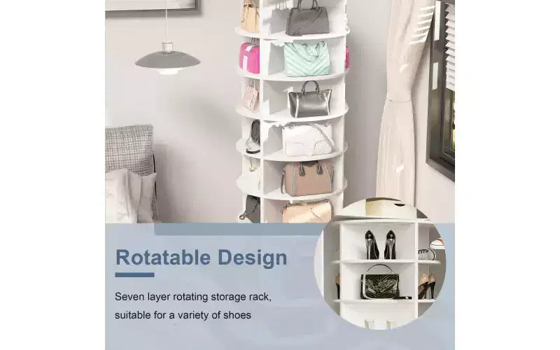 Zevemomo 7-Tier Rotating Shoe Rack Tower, 360 Spinning Shoe Carousel Organizer, for Entryway, Closet, Living Room, Bedroom C Holds 28 Pairs, White