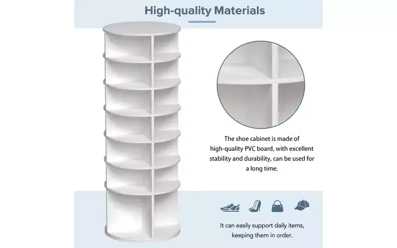 Zevemomo 7-Tier Rotating Shoe Rack Tower, 360 Spinning Shoe Carousel Organizer, for Entryway, Closet, Living Room, Bedroom C Holds 28 Pairs, White