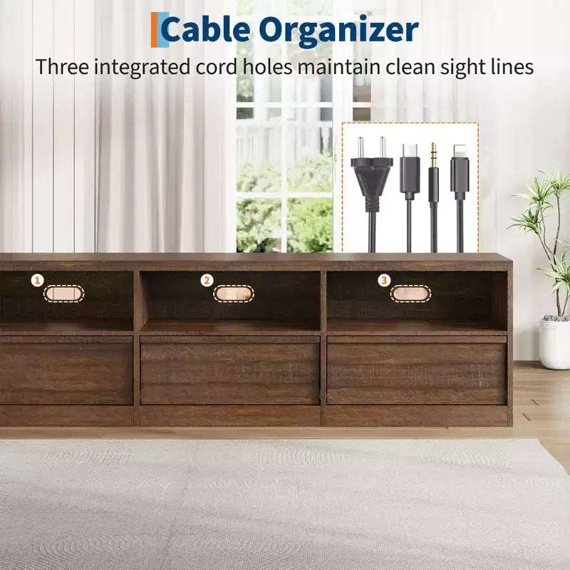 70 inch Wood TV Stand for 80 TVs, Mid Century Modern Entertainment Center with Storage Drawer & Open Shelves, for Living Room/Bedroom