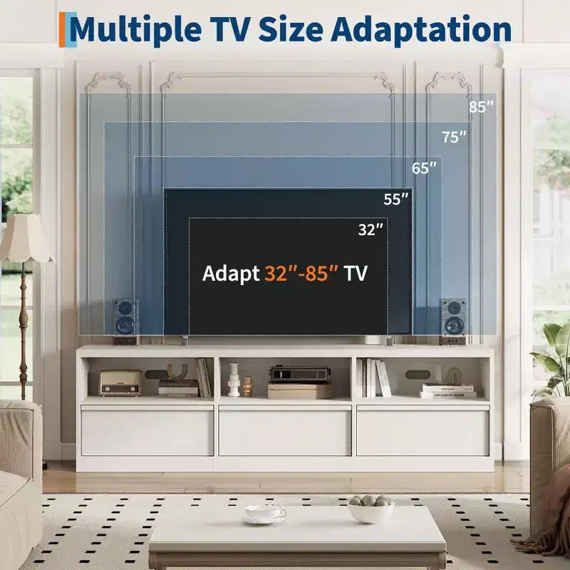 70 inch Wood TV Stand for 80 TVs, Mid Century Modern Entertainment Center with Storage Drawer & Open Shelves, for Living Room/Bedroom