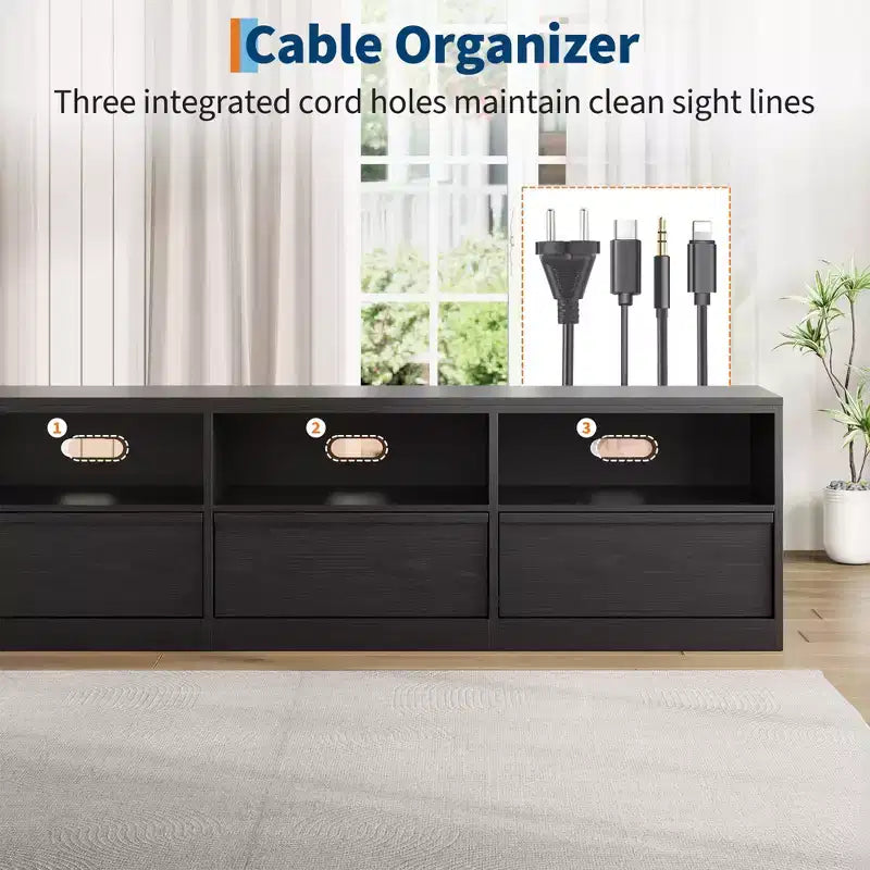 70 inch Wood TV Stand for 80 TVs, Mid Century Modern Entertainment Center with Storage Drawer & Open Shelves, for Living Room/Bedroom