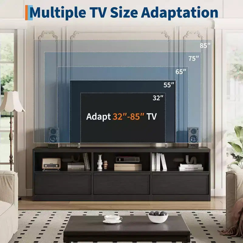 70 inch Wood TV Stand for 80 TVs, Mid Century Modern Entertainment Center with Storage Drawer & Open Shelves, for Living Room/Bedroom