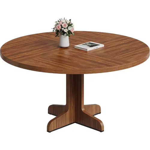 COZONY 47 Round Dining Table for 4, Farmhouse Wood Kitchen Table, Circle Dining Table for Kitchen or Living Room, Walnut (Table Only)