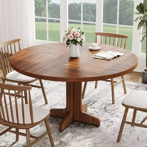 COZONY 47 Round Dining Table for 4, Farmhouse Wood Kitchen Table, Circle Dining Table for Kitchen or Living Room, Walnut (Table Only)