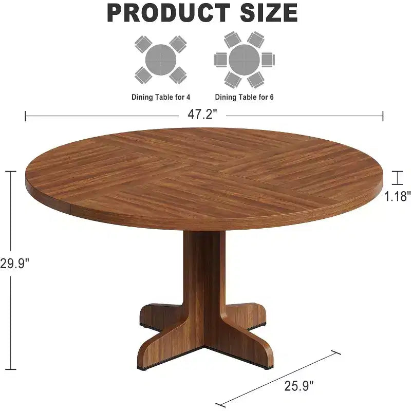 COZONY 47 Round Dining Table for 4, Farmhouse Wood Kitchen Table, Circle Dining Table for Kitchen or Living Room, Walnut (Table Only)