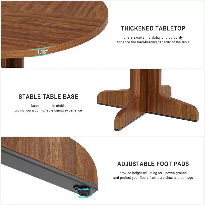 COZONY 47 Round Dining Table for 4, Farmhouse Wood Kitchen Table, Circle Dining Table for Kitchen or Living Room, Walnut (Table Only)
