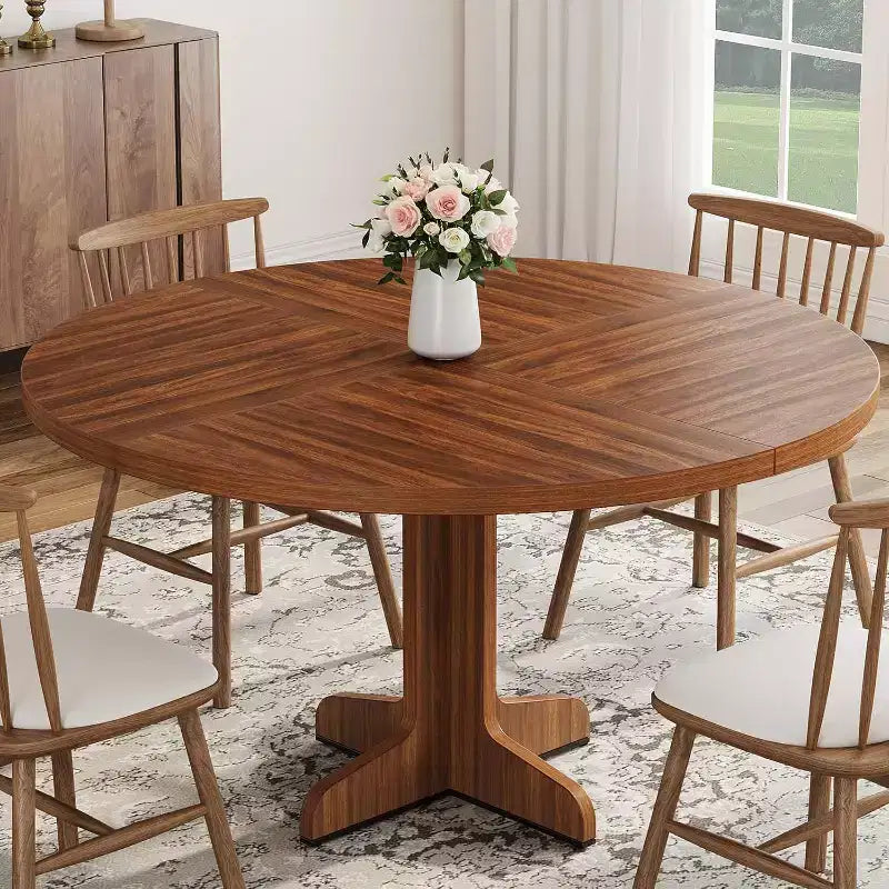 COZONY 47 Round Dining Table for 4, Farmhouse Wood Kitchen Table, Circle Dining Table for Kitchen or Living Room, Walnut (Table Only)