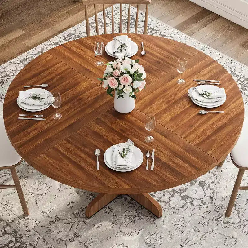 COZONY 47 Round Dining Table for 4, Farmhouse Wood Kitchen Table, Circle Dining Table for Kitchen or Living Room, Walnut (Table Only)