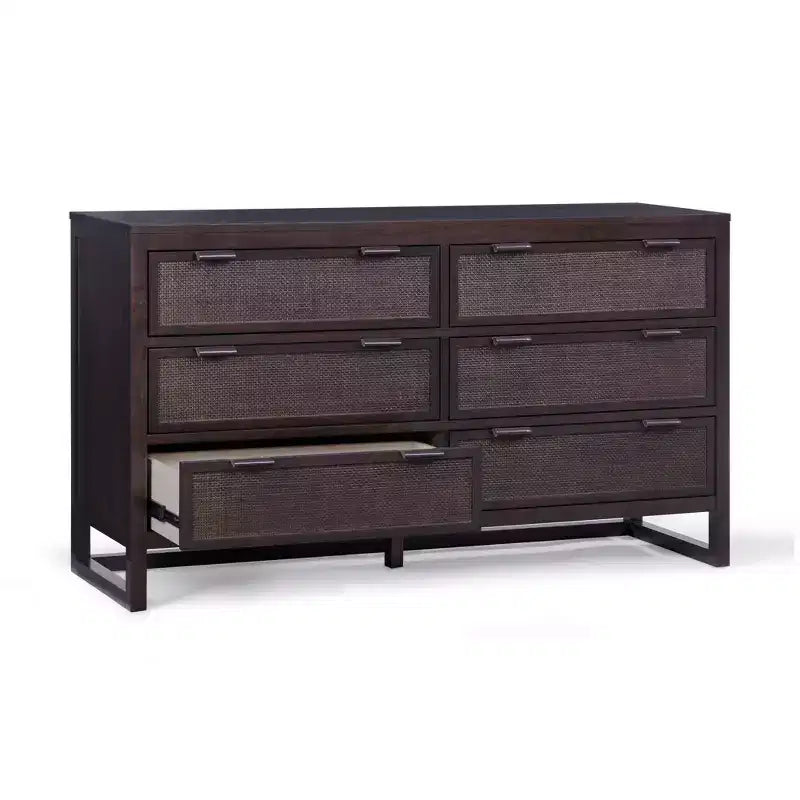 Hatteras Modern Boho 6-Drawer Dresser with Solid Wood & Natural Rattan Accents-Teamson Home