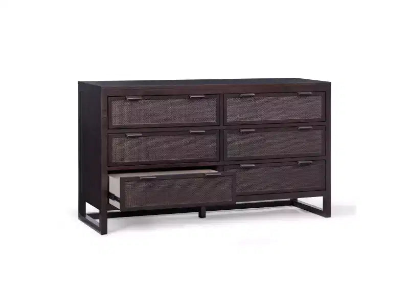Hatteras Modern Boho 6-Drawer Dresser with Solid Wood & Natural Rattan Accents-Teamson Home