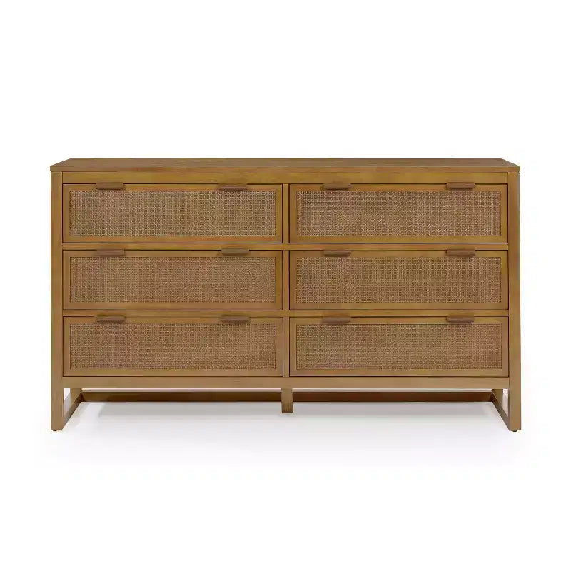 Hatteras Modern Boho 6-Drawer Dresser with Solid Wood & Natural Rattan Accents-Teamson Home