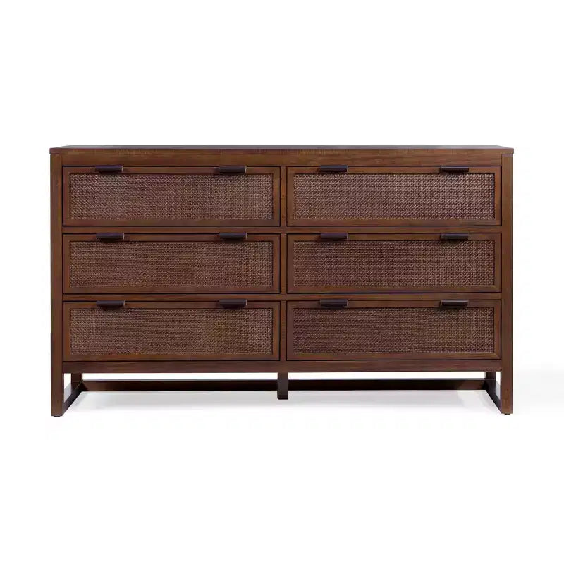 Hatteras Modern Boho 6-Drawer Dresser with Solid Wood & Natural Rattan Accents-Teamson Home