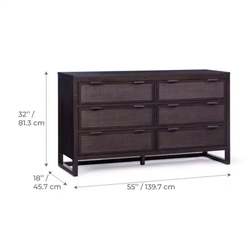 Hatteras Modern Boho 6-Drawer Dresser with Solid Wood & Natural Rattan Accents-Teamson Home