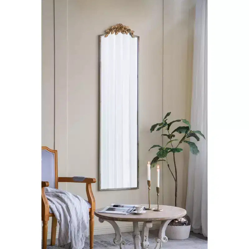 Okak Large Rectangular Full-Length Mirror with Gold Floral Crown Accent, Wall Mirror, Full Body Mirror for Dressing Room, Clothing Store, Gold