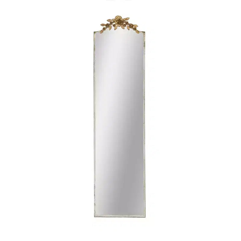 Okak Large Rectangular Full-Length Mirror with Gold Floral Crown Accent, Wall Mirror, Full Body Mirror for Dressing Room, Clothing Store, Gold
