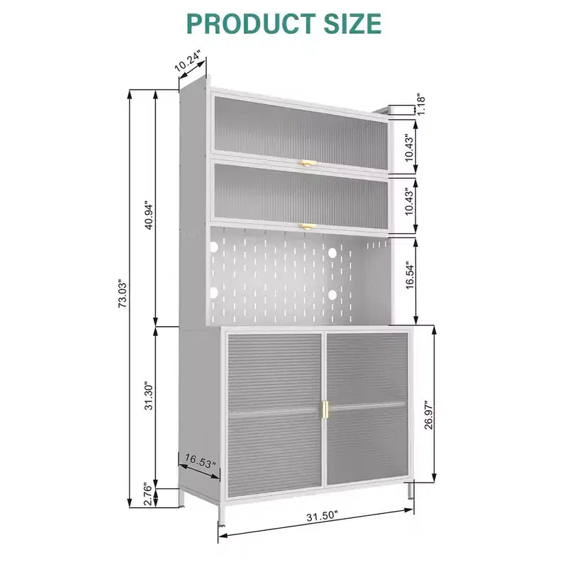 73Tall Kitchen Pantry Cabinet 6 Level Flip Door with Pegboard Metal Pantry Storage Cabinet Anti-Tip Design Hutch for Kitchen Dining Room