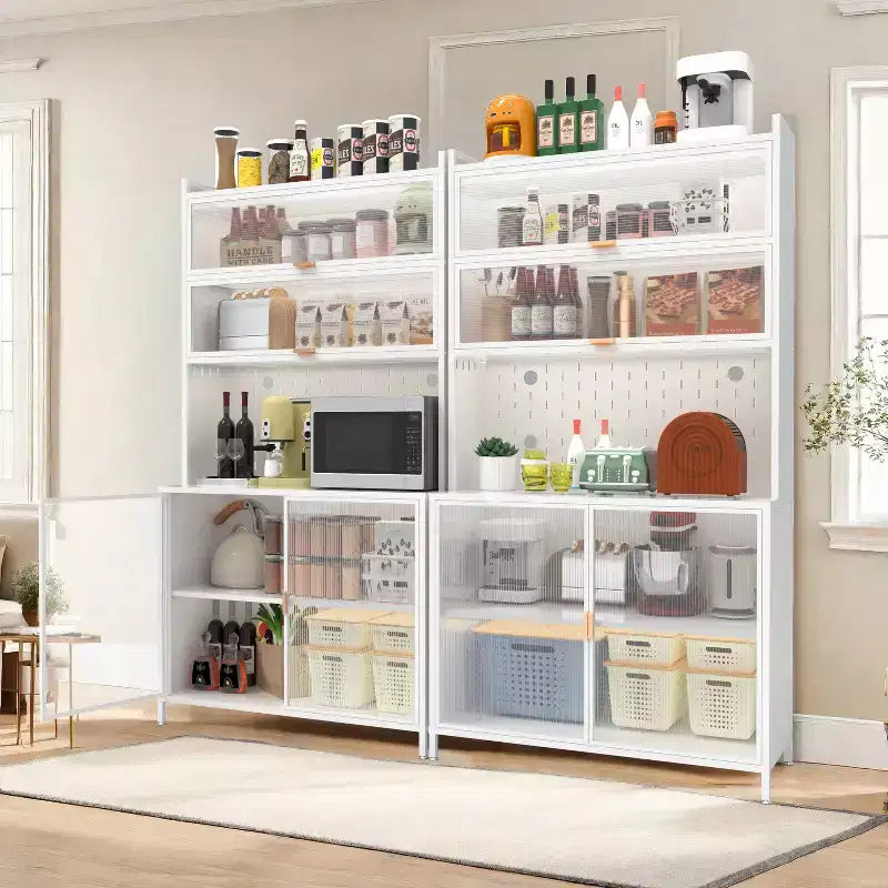 73Tall Kitchen Pantry Cabinet 6 Level Flip Door with Pegboard Metal Pantry Storage Cabinet Anti-Tip Design Hutch for Kitchen Dining Room