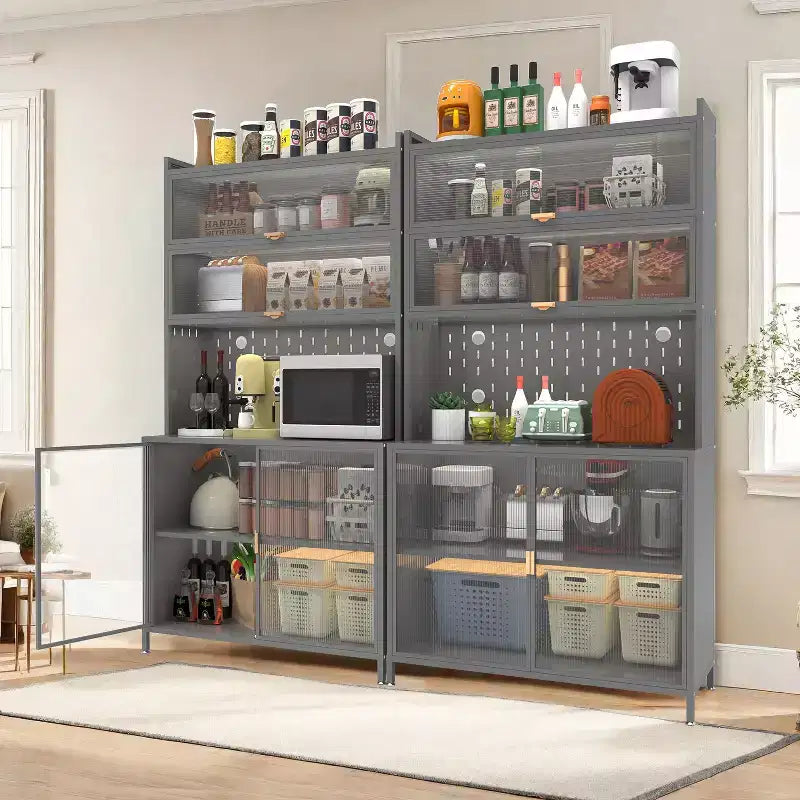 73Tall Kitchen Pantry Cabinet 6 Level Flip Door with Pegboard Metal Pantry Storage Cabinet Anti-Tip Design Hutch for Kitchen Dining Room