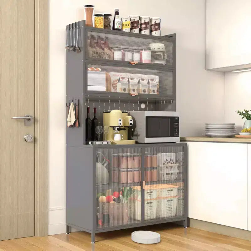 73Tall Kitchen Pantry Cabinet 6 Level Flip Door with Pegboard Metal Pantry Storage Cabinet Anti-Tip Design Hutch for Kitchen Dining Room