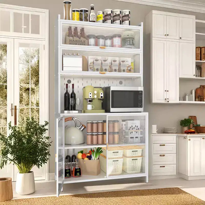 73Tall Kitchen Pantry Cabinet 6 Level Flip Door with Pegboard Metal Pantry Storage Cabinet Anti-Tip Design Hutch for Kitchen Dining Room