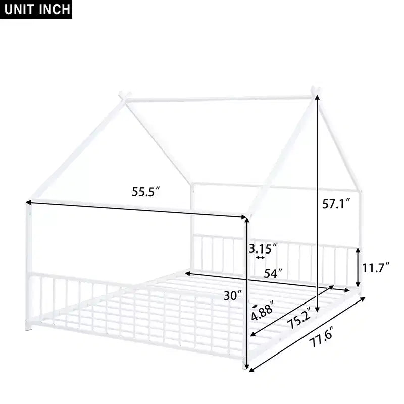 Bellemave House Platform Bed Full Size, Full Size House Bed with Headboard, Footboard and Slats Support,White