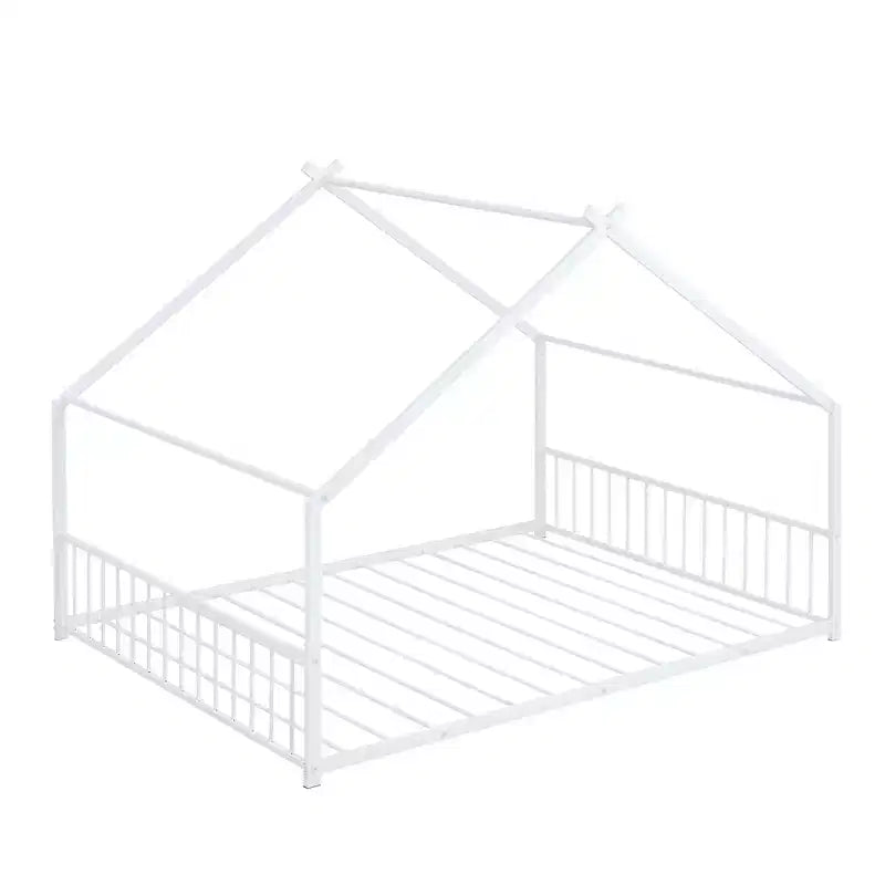 Bellemave House Platform Bed Full Size, Full Size House Bed with Headboard, Footboard and Slats Support,White