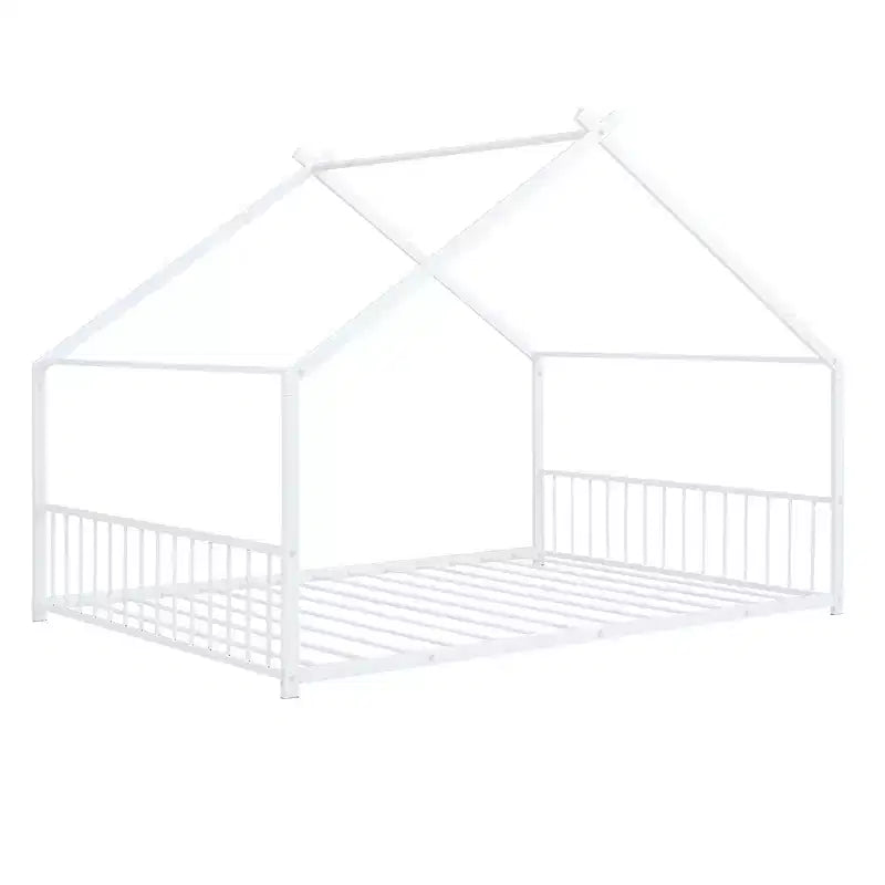 Bellemave House Platform Bed Full Size, Full Size House Bed with Headboard, Footboard and Slats Support,White