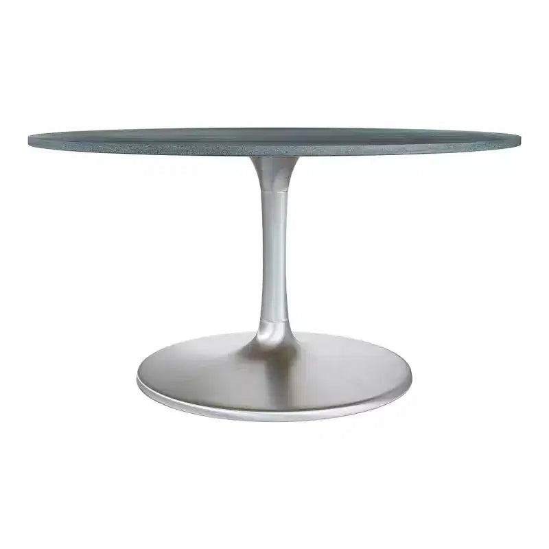 HomeRoots 60 Gray and Silver Marble and Aluminum Pedestal Base Round Top Dining Table